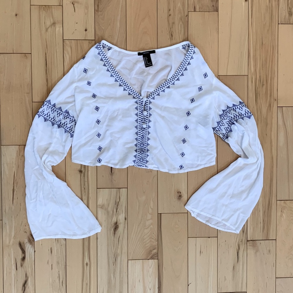 White Sheer Crop Top Aztec Print